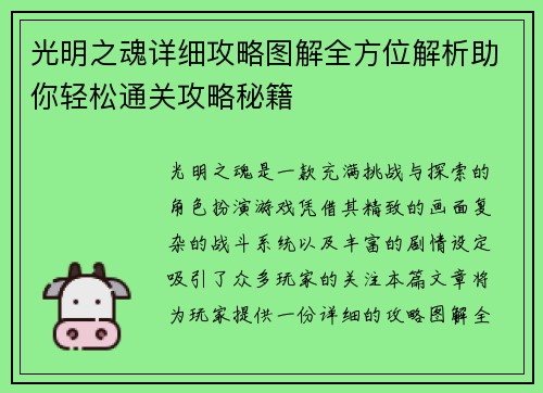 光明之魂详细攻略图解全方位解析助你轻松通关攻略秘籍